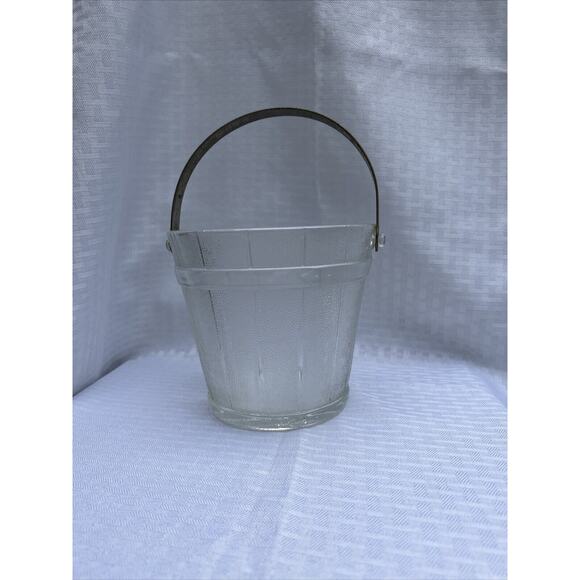 Vintage Glass Ice Bucket with a Hammered Metal Handle and Wooden Bucket Design - Picture 9 of 12